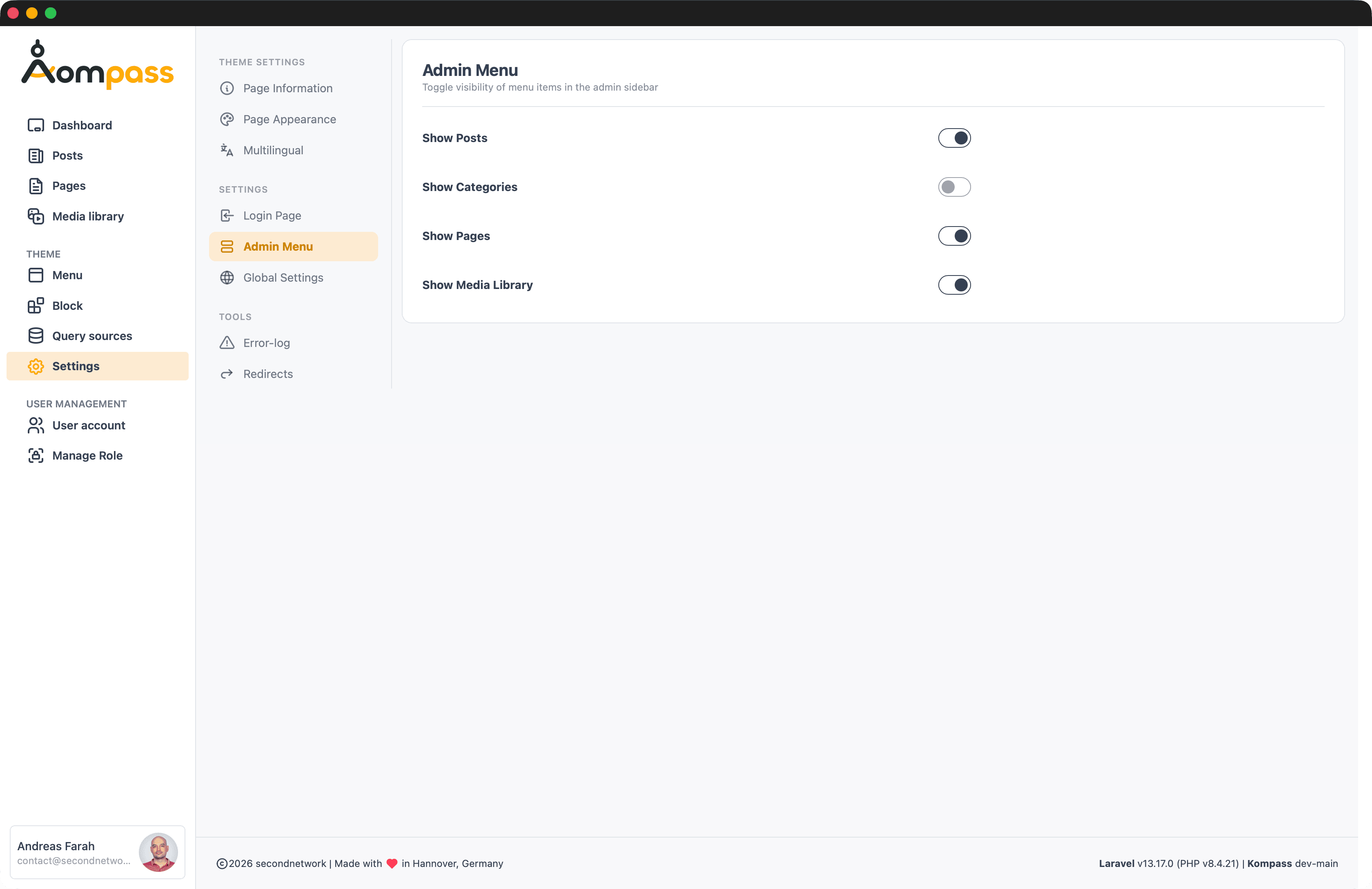 Admin Menu settings