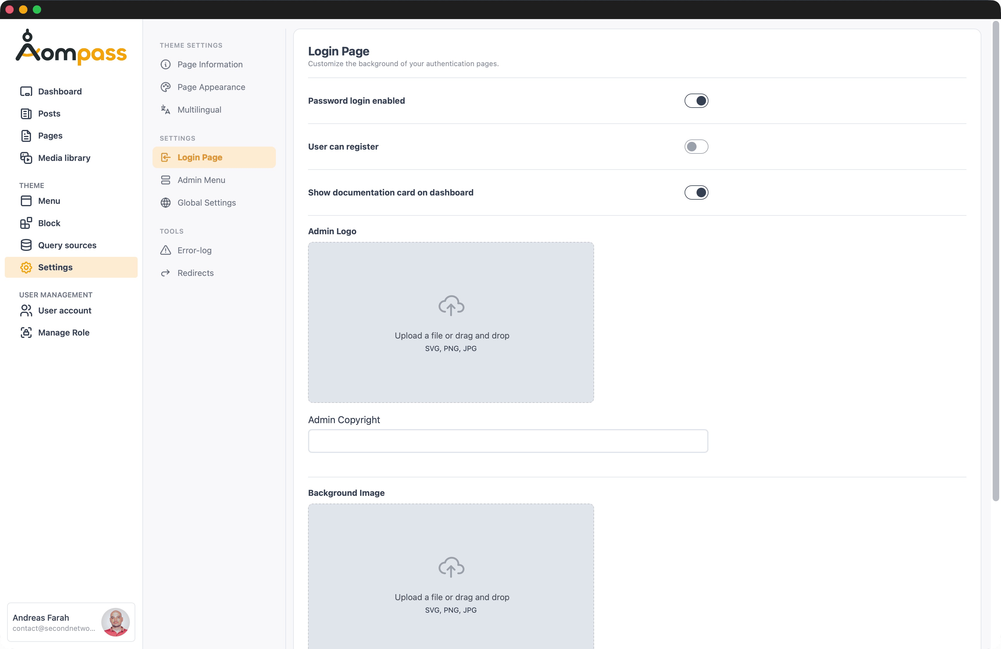 Login Page settings