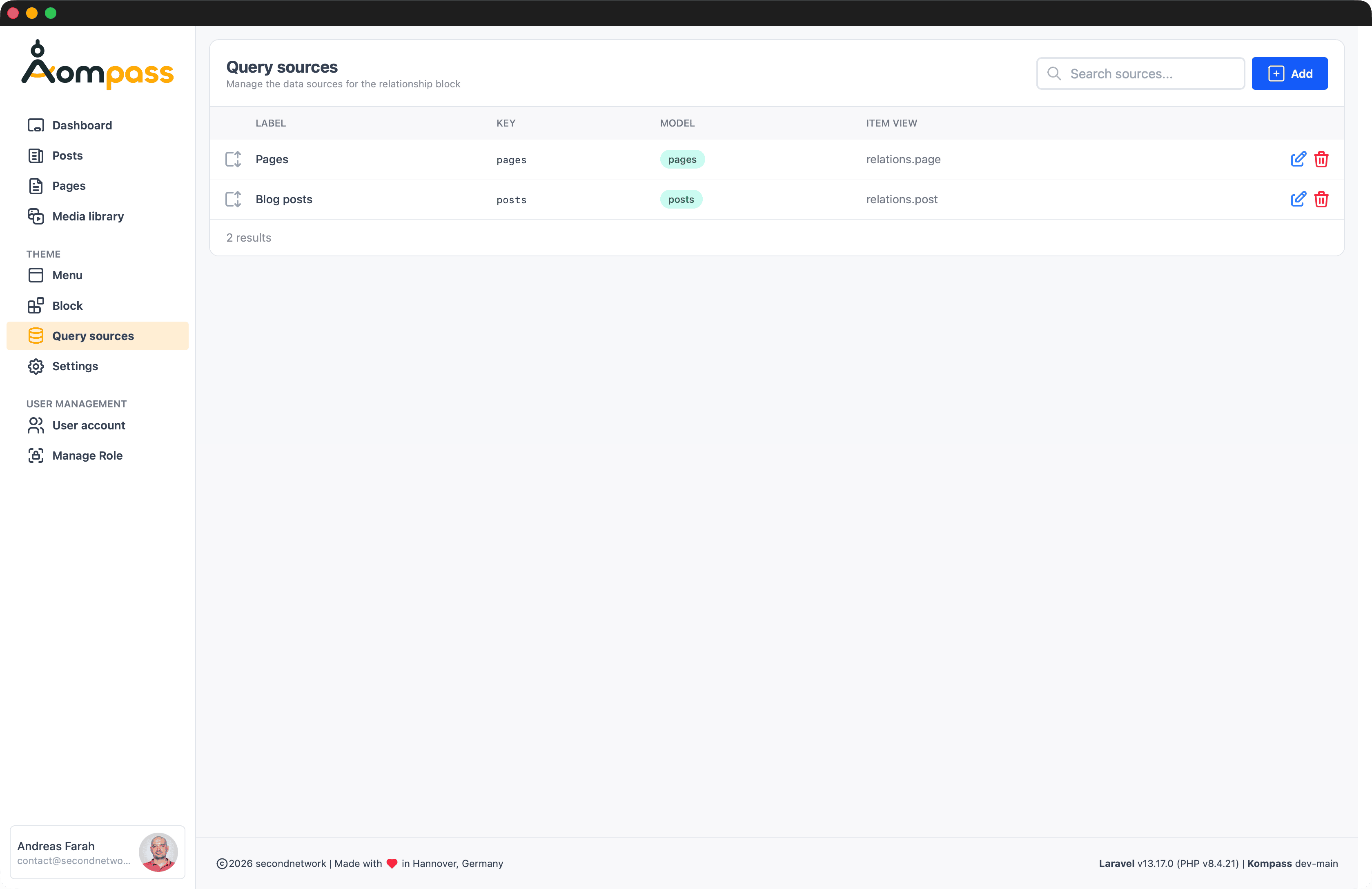 Query Sources in the admin